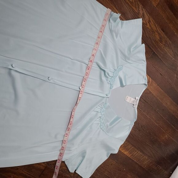 Vintage 80s Vanity Fair Light Blue Button Pajama Top Floral Trim - Picture 6 of 8
